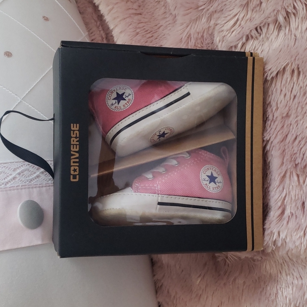 Pink and white baby Converse size 1